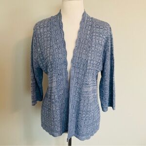 Notations Women's Open Front Cardigan Light Blue Open Knit 3/4 Sleeve Petite XL